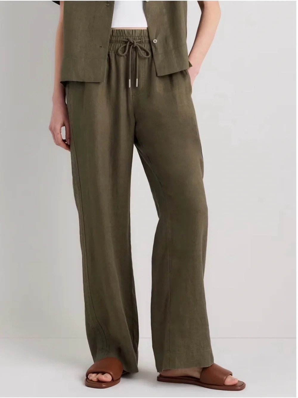 Quince 100% Linen Olive Wide-LegPants